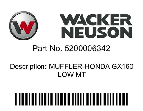 Wacker Neuson : MUFFLER-HONDA GX160 LOW MT Part No. 5200006342