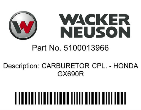 Wacker Neuson : CARBURETOR CPL. - HONDA GX690R Part No. 5100013966